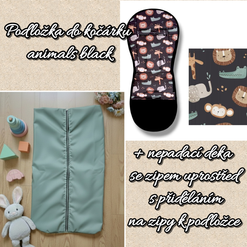 Animals Black podložka s připínací nepadací nepromokavou dekou